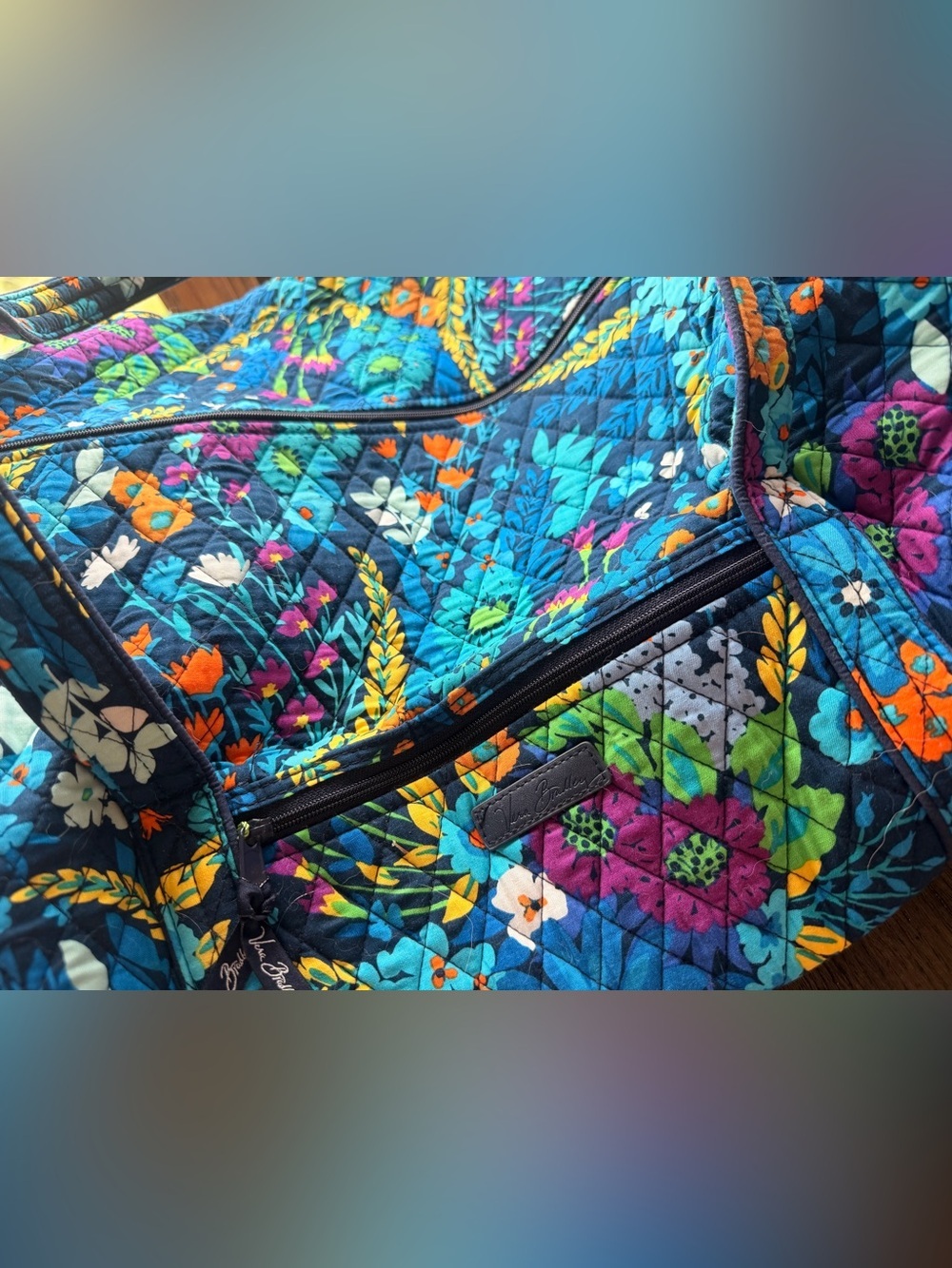 Vera Bradley Teal Floral Quilted Travel Duffle with Multicolor Blooms - Picture 2 of 9